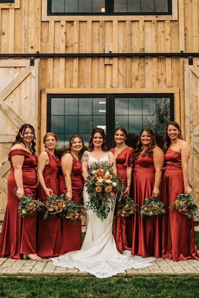 Bridesmaids Photographed In Front Of The Wedding Venue