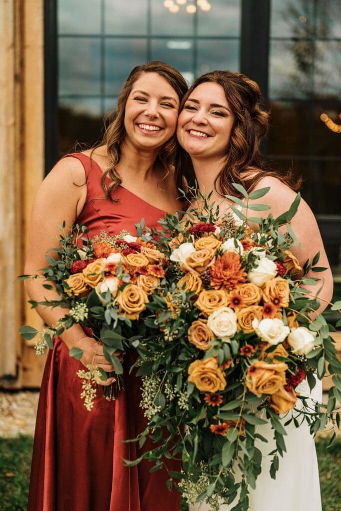 Bride and Bridesmaid Together for a Photo