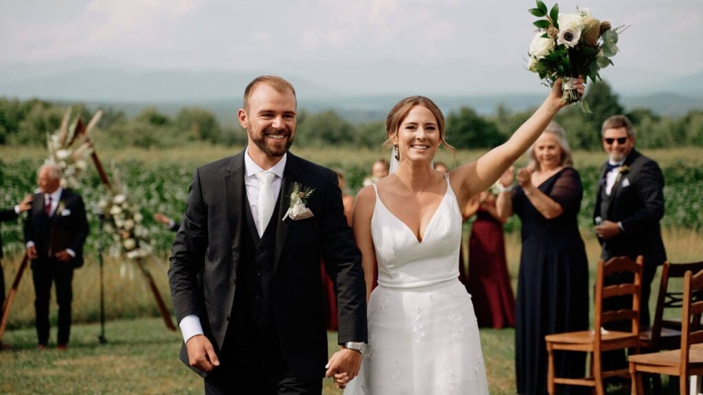 Bride and Groom Walking After Wedding Ceremony