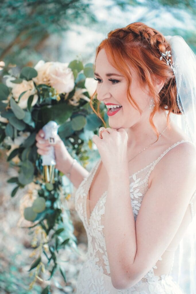 Portrait of Bride With  Bouquet of Flowers