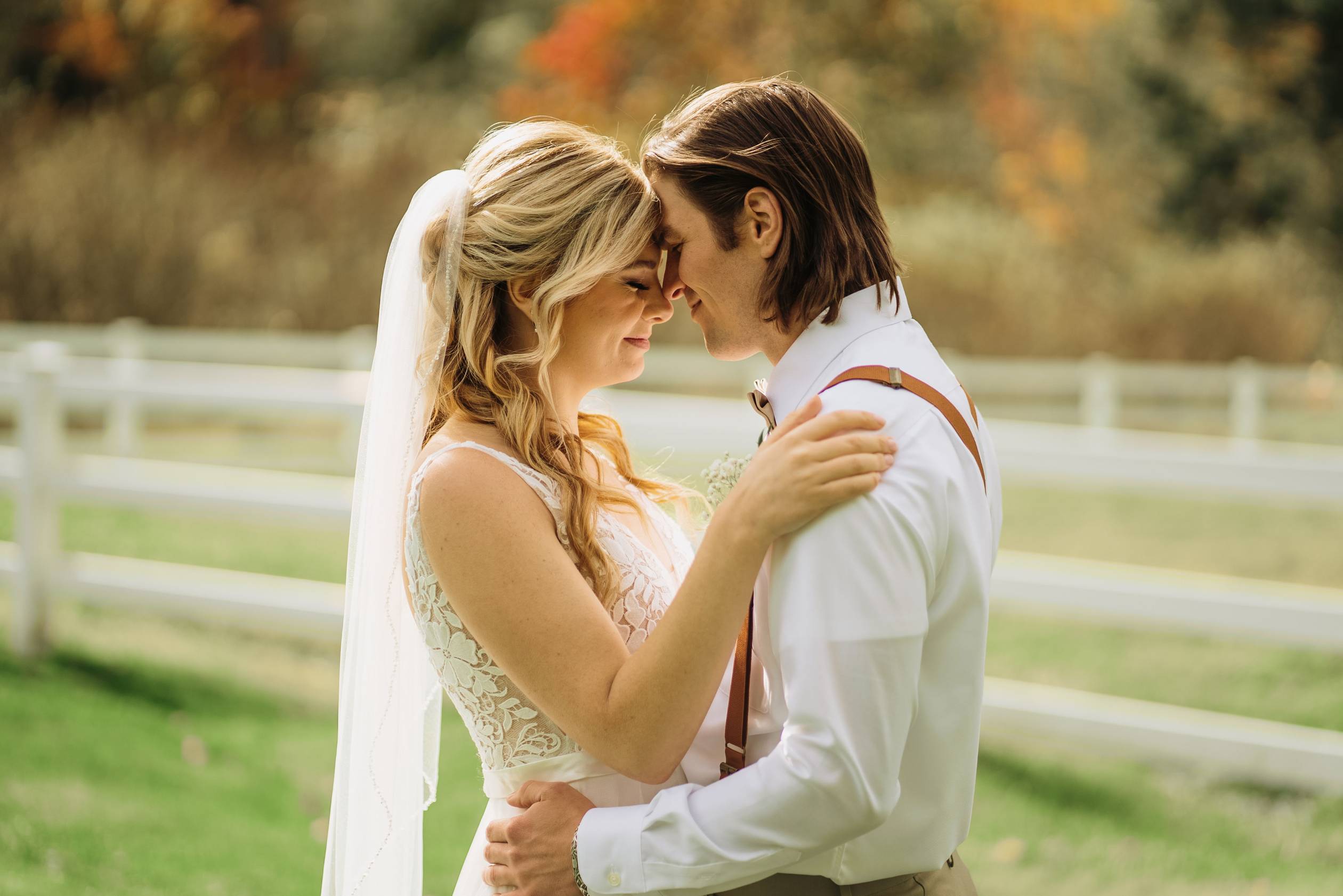 Bride and Groom Portrait, Looking at Each Other
