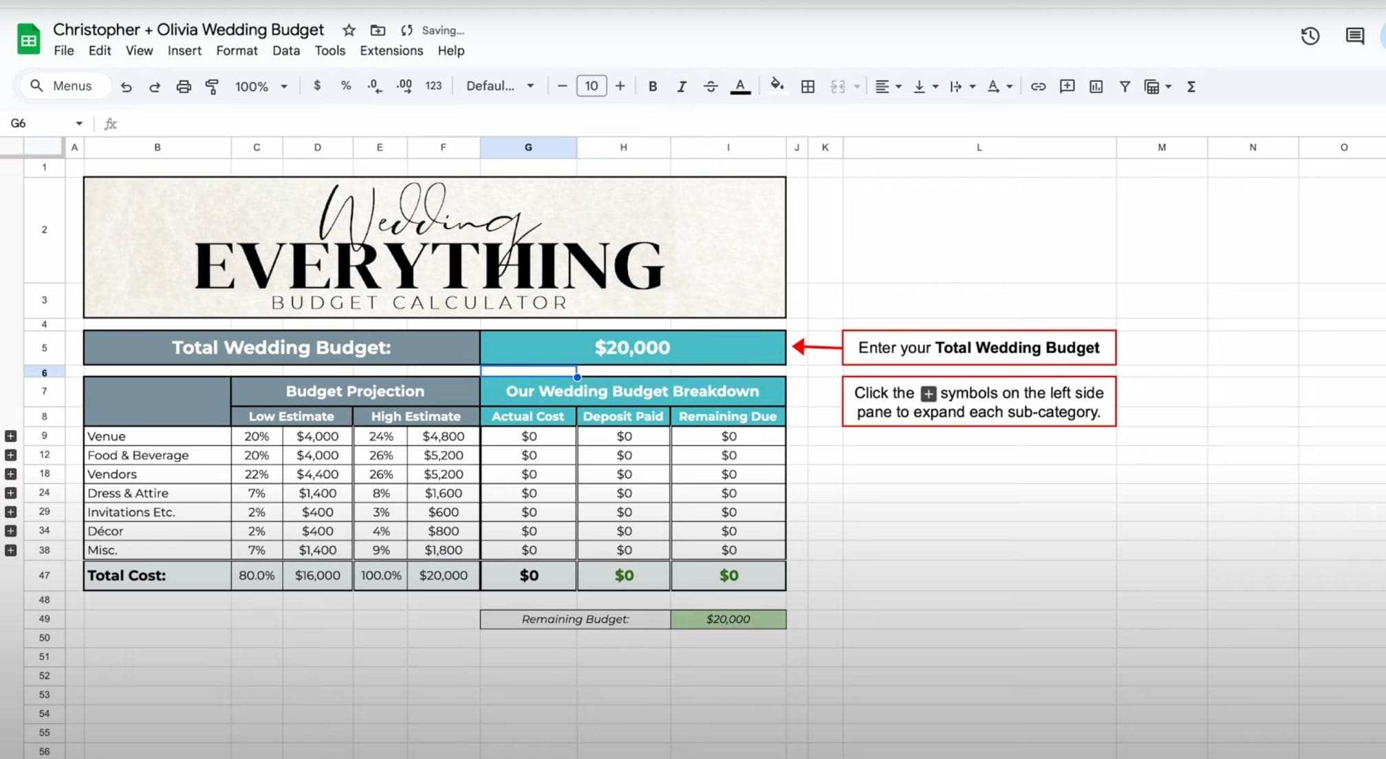 WedEverything's Wedding Budget Calculator (Google Sheets Template)